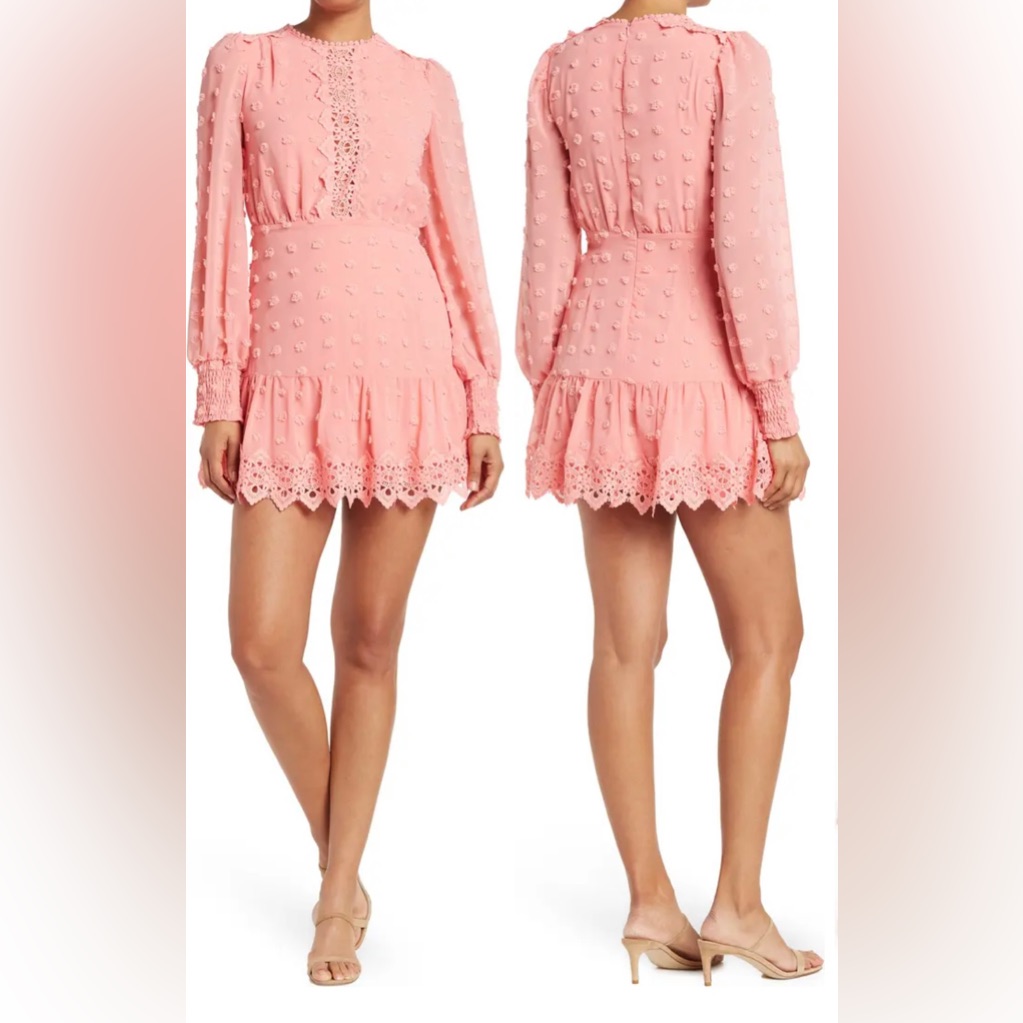 New Love By Design Rina Dotted Chiffon Lace Trim Dress Size Xs